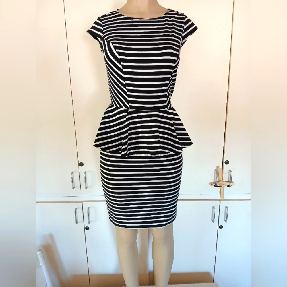 Massimo Monochrome Striped Midi Dress